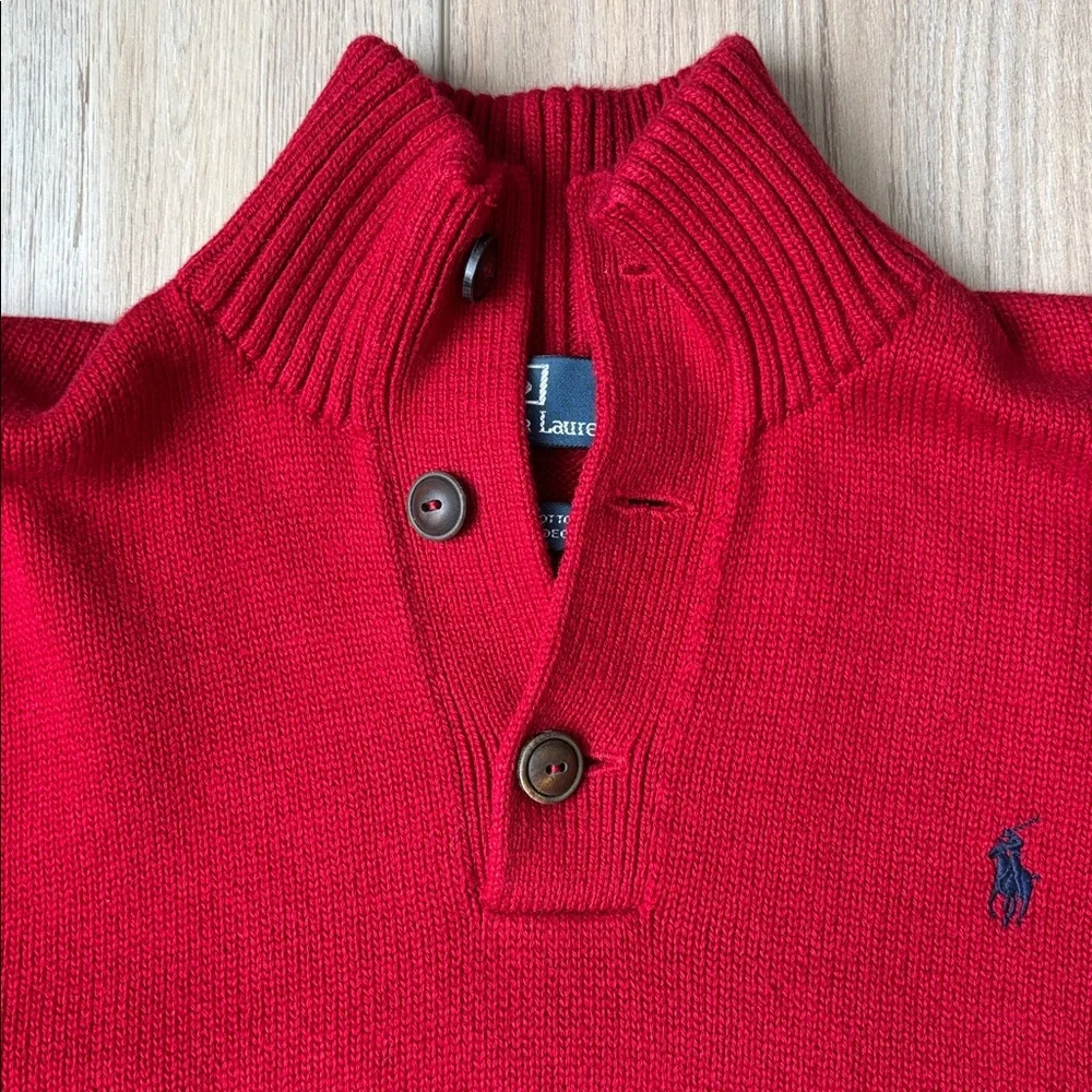 Polo by Ralph Lauren Red Cotton Mock Neck Pull Over Sweater SZ M Classic Preppy